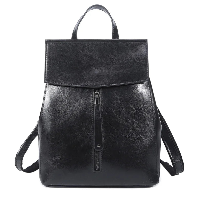 Vintage Genuine Leather Women's Backpack – Travel & Shoulder Bag-Backpacks-Black-Free Shipping Leatheretro