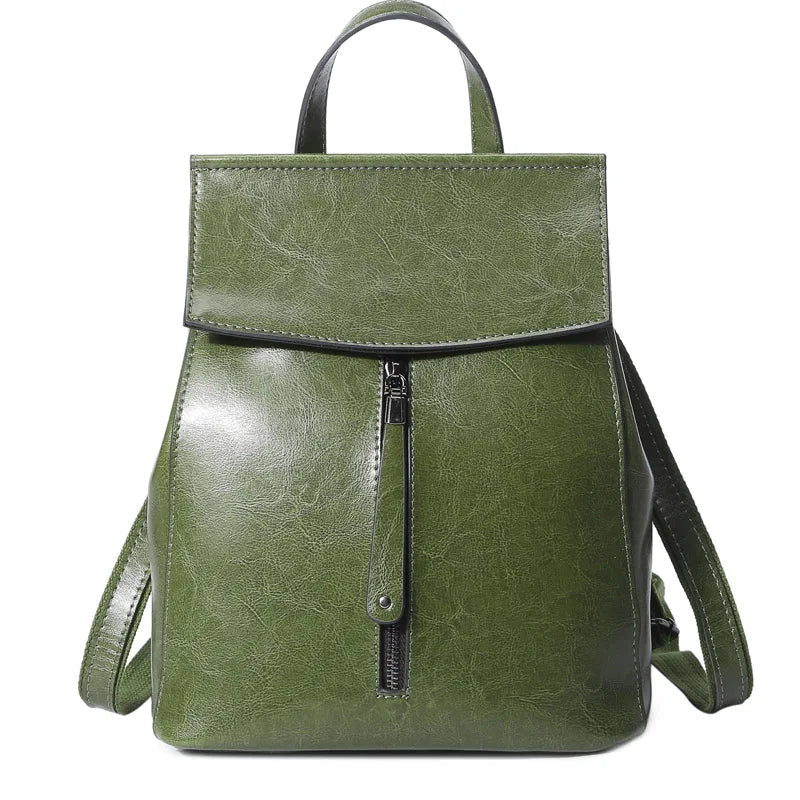 Vintage Genuine Leather Women's Backpack – Travel & Shoulder Bag-Backpacks-Green-Free Shipping Leatheretro