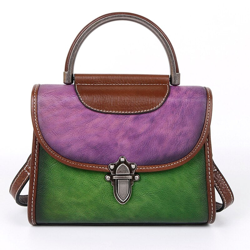 Vintage Luxury Genuine Leather Cross Body Bag-Handbags-Purple Green-Free Shipping Leatheretro