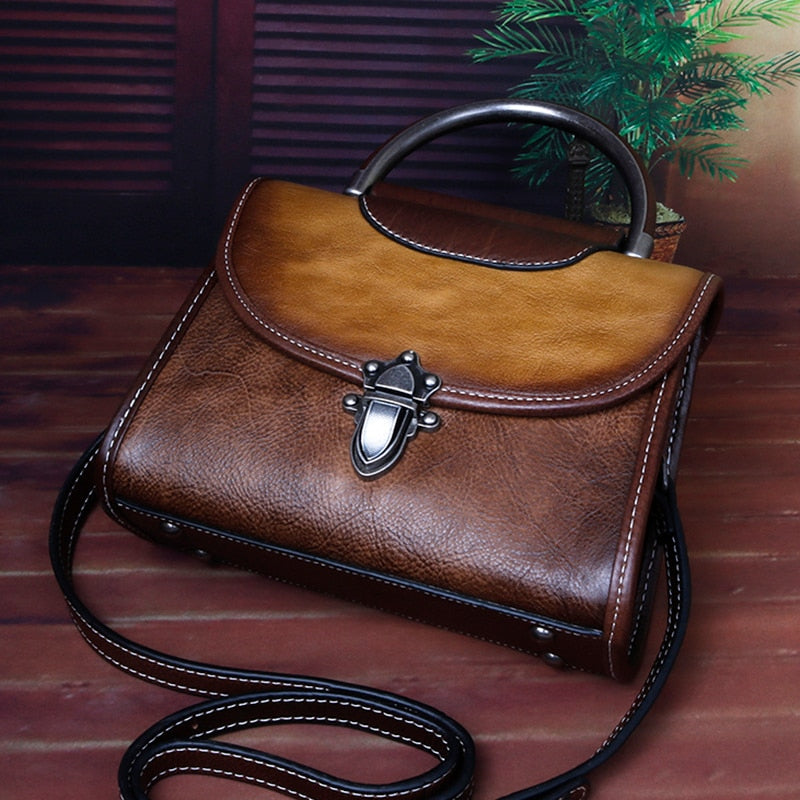 Vintage Luxury Genuine Leather Cross Body Bag-Handbags-Purple Green-Free Shipping Leatheretro