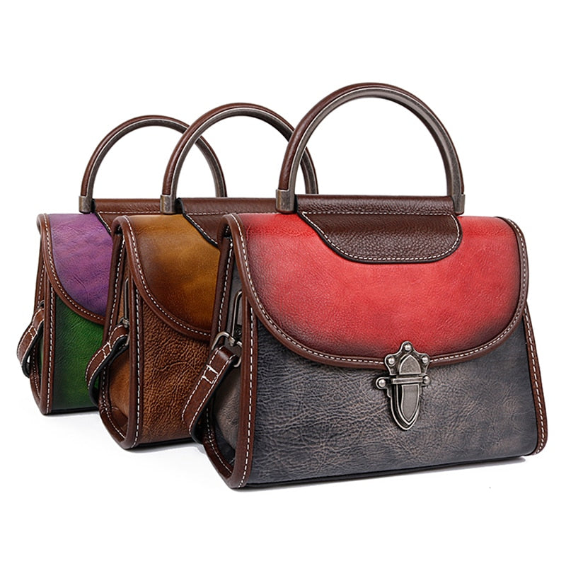 Vintage Luxury Genuine Leather Cross Body Bag-Handbags-Purple Green-Free Shipping Leatheretro