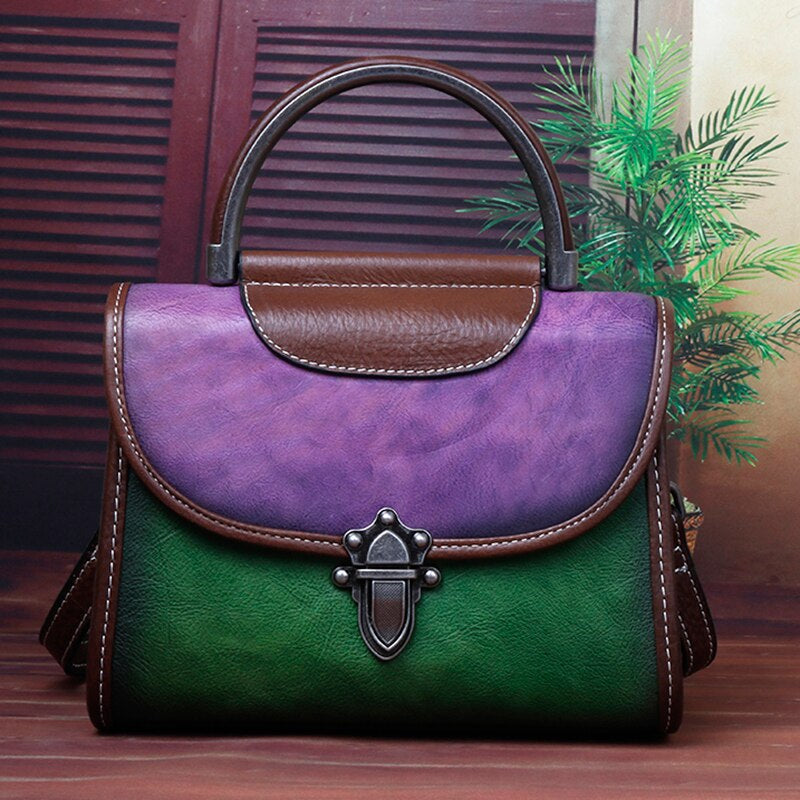 Vintage Luxury Genuine Leather Cross Body Bag-Handbags-Purple Green-Free Shipping Leatheretro