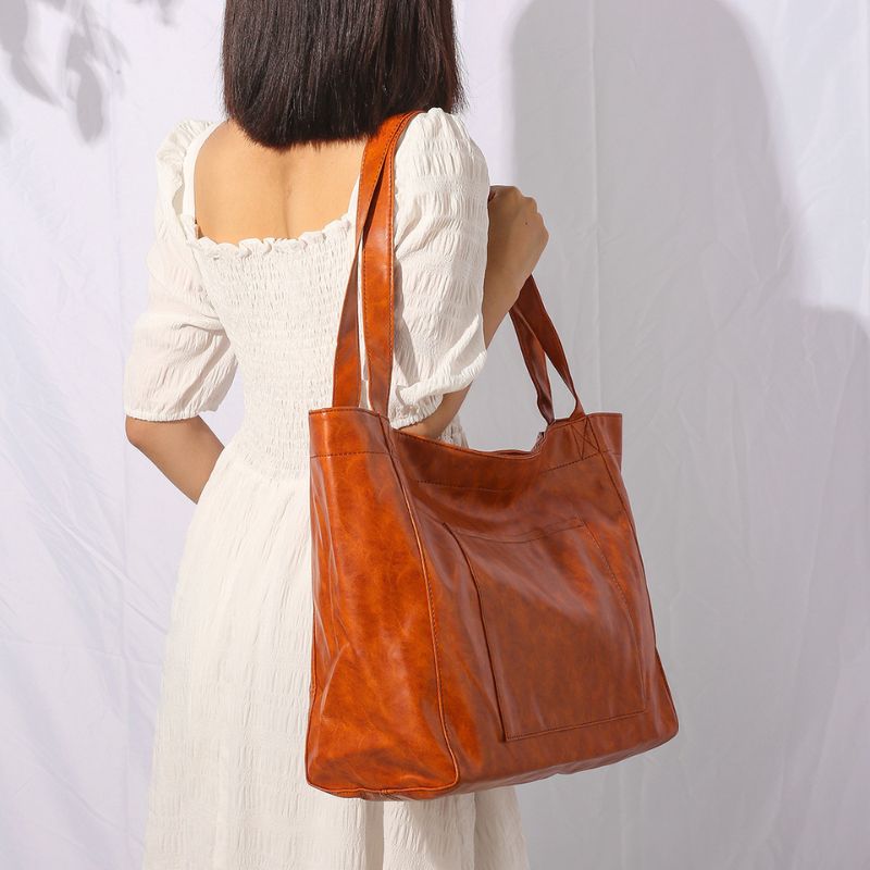 Vintage Oil Wax Leather Large Capacity Tote Bag for Women-Tote Bag-Brown-Free Shipping Leatheretro