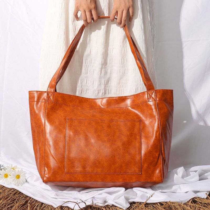Vintage Oil Wax Leather Large Capacity Tote Bag for Women-Tote Bag-Brown-Free Shipping Leatheretro