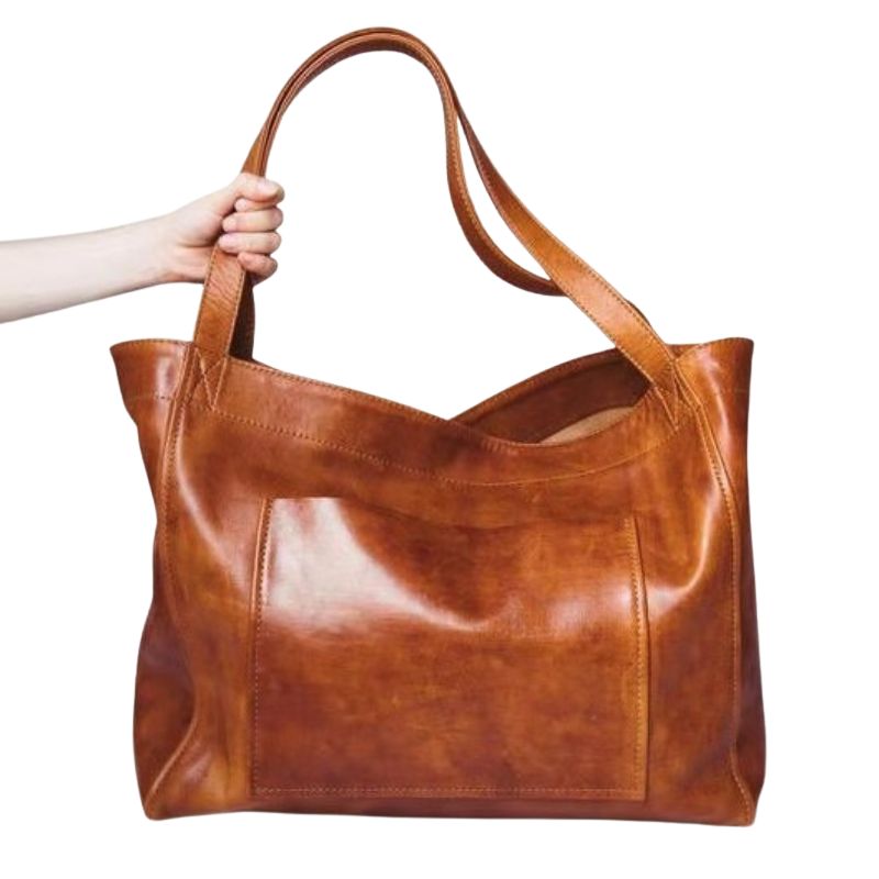 Vintage Oil Wax Leather Large Capacity Tote Bag for Women-Tote Bag-Brown-Free Shipping Leatheretro
