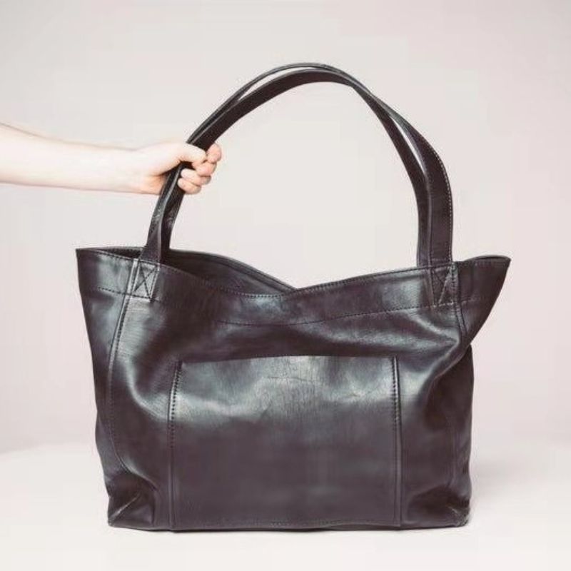 Vintage Oil Wax Leather Large Capacity Tote Bag for Women-Tote Bag-Black-Free Shipping Leatheretro