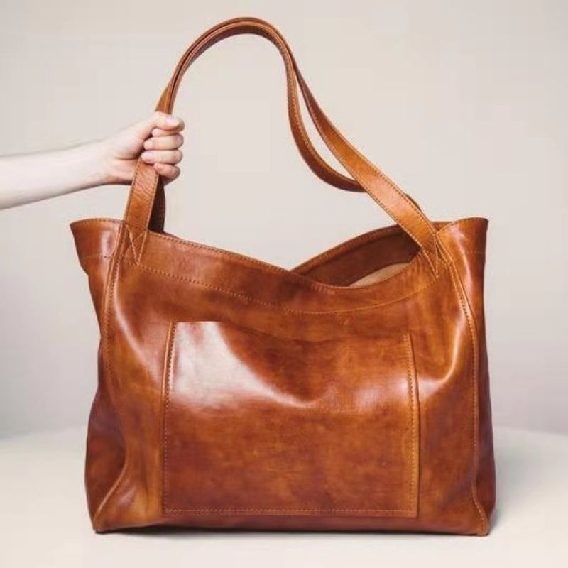 Vintage Oil Wax Leather Large Capacity Tote Bag for Women-Tote Bag-Brown-Free Shipping Leatheretro