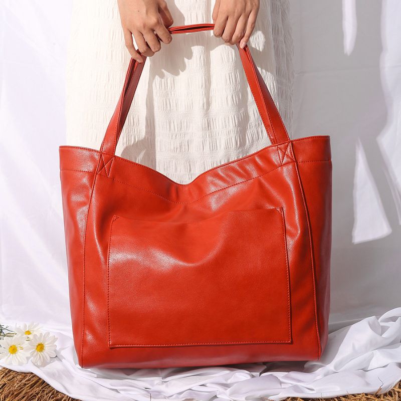 Vintage Oil Wax Leather Large Capacity Tote Bag for Women-Tote Bag-Red-Free Shipping Leatheretro