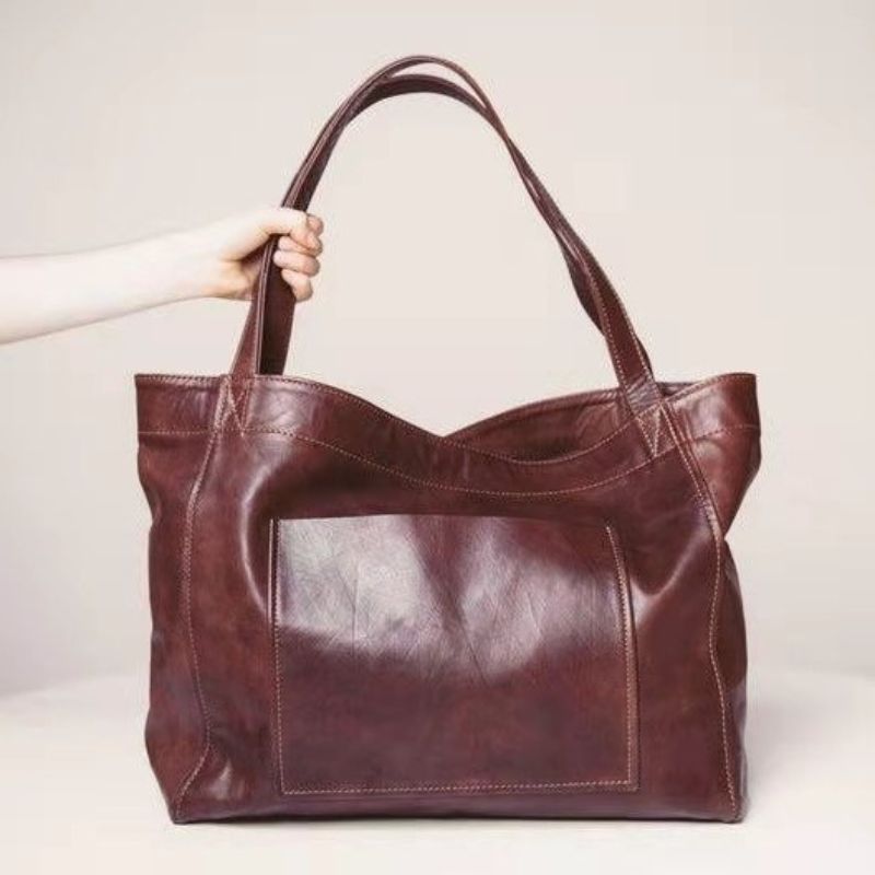 Vintage Oil Wax Leather Large Capacity Tote Bag for Women-Tote Bag-Coffee-Free Shipping Leatheretro