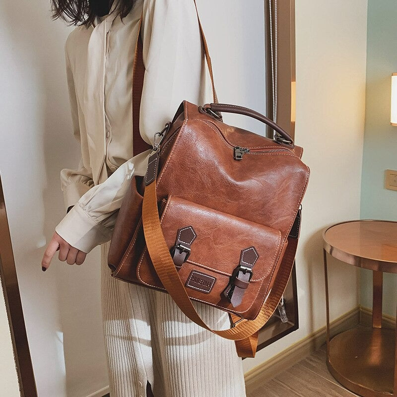 Vintage PU Leather Retro Backpack-Backpacks-Black-Free Shipping Leatheretro