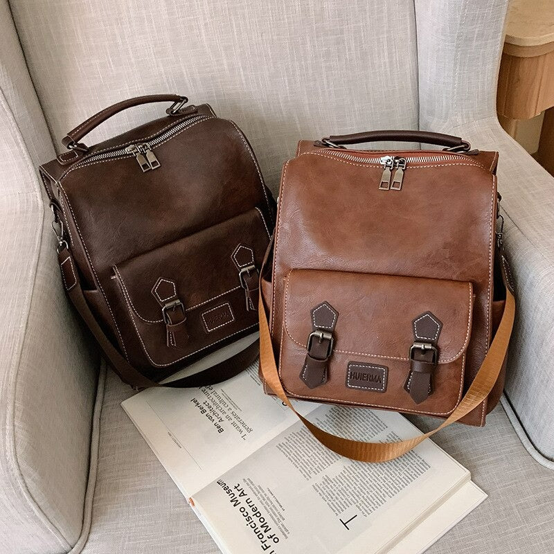 Vintage PU Leather Retro Backpack-Backpacks-Black-Free Shipping Leatheretro