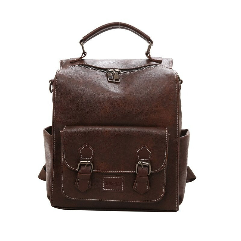 Vintage PU Leather Retro Backpack-Backpacks-Brown-Free Shipping Leatheretro