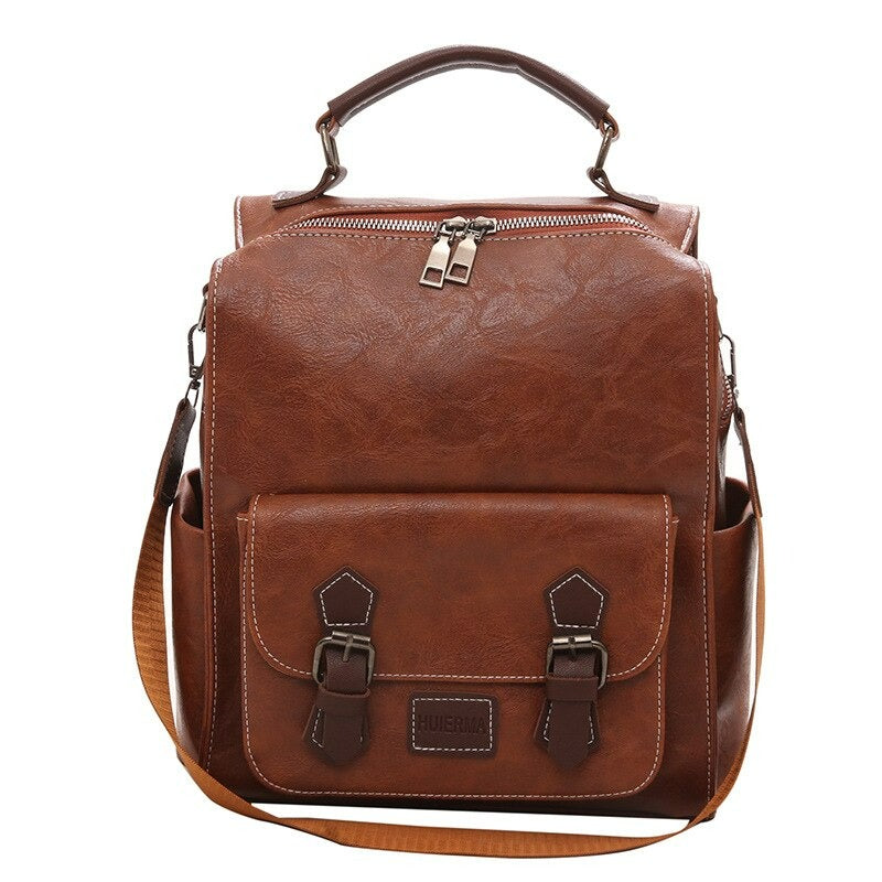 Vintage PU Leather Retro Backpack-Backpacks-Brown-Free Shipping Leatheretro