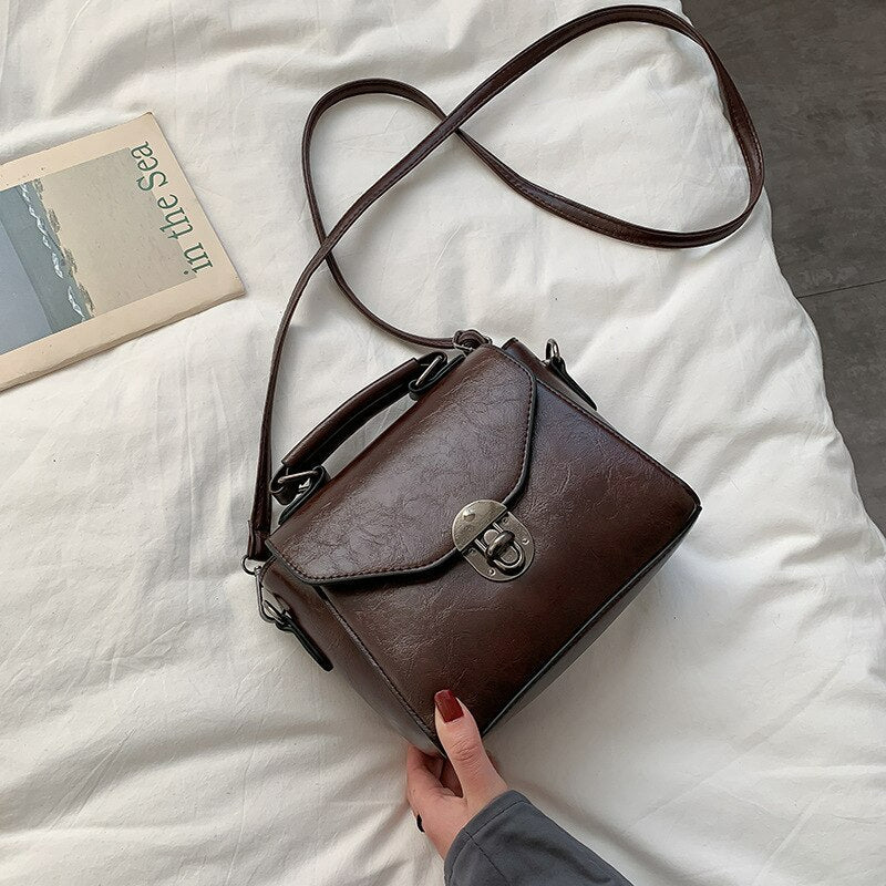 Vintage Small Top-handle Shoulder Bag-Handbags-Deep Brown-Free Shipping Leatheretro
