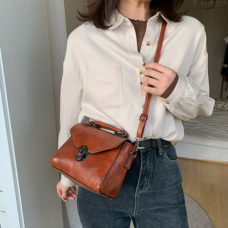 Vintage Small Top-handle Shoulder Bag-Handbags-Black-Free Shipping Leatheretro