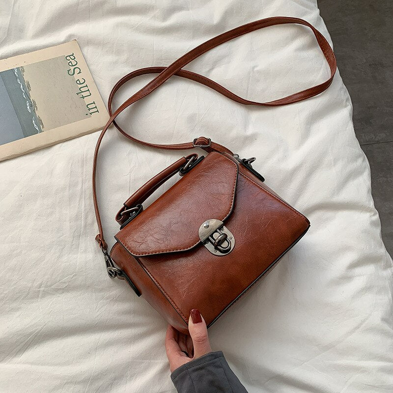 Vintage Small Top-handle Shoulder Bag-Handbags-Brown-Free Shipping Leatheretro