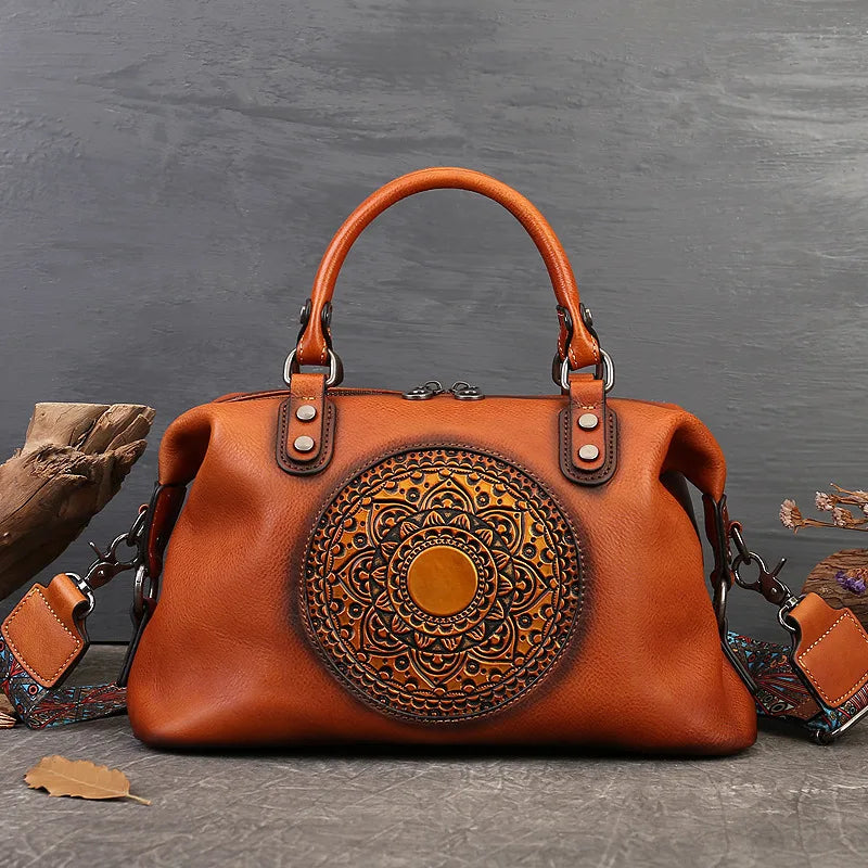 Vintage Totem Genuine Leather Women's Dumpling Bag-Handbags-Brown-Free Shipping Leatheretro
