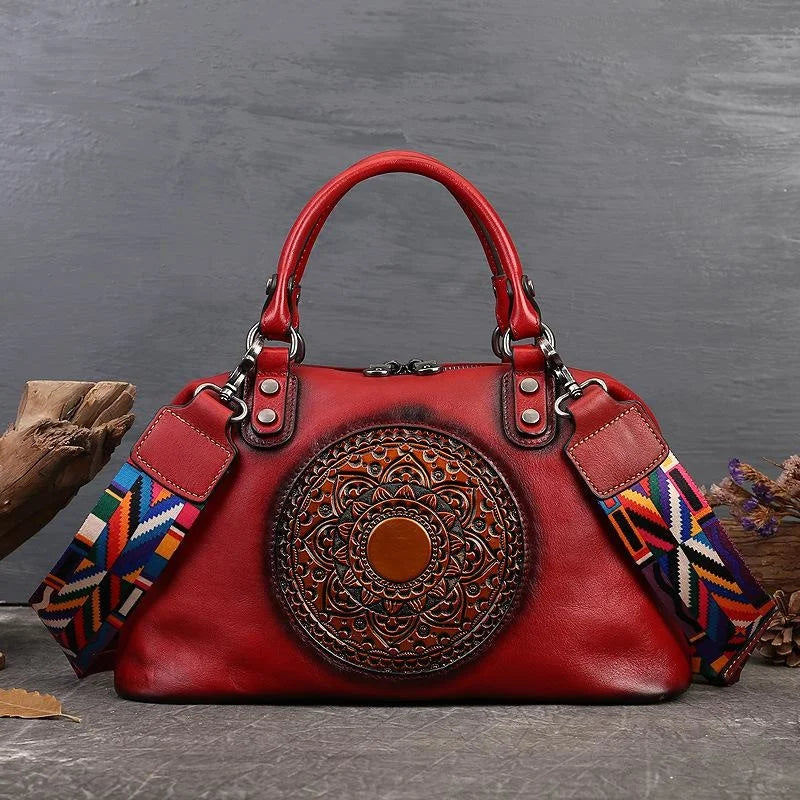 Vintage Totem Genuine Leather Women's Dumpling Bag-Handbags-Red-Free Shipping Leatheretro