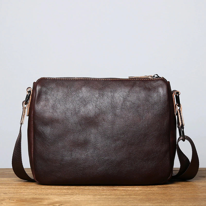 Vintage Vegetable Tanned Leather Zipper Shoulder Bag-Handbags-Coffee-Free Shipping Leatheretro