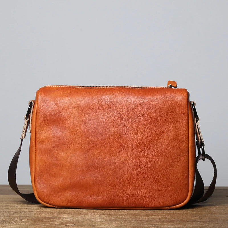 Vintage Vegetable Tanned Leather Zipper Shoulder Bag-Handbags-Sunset yellow-Free Shipping Leatheretro