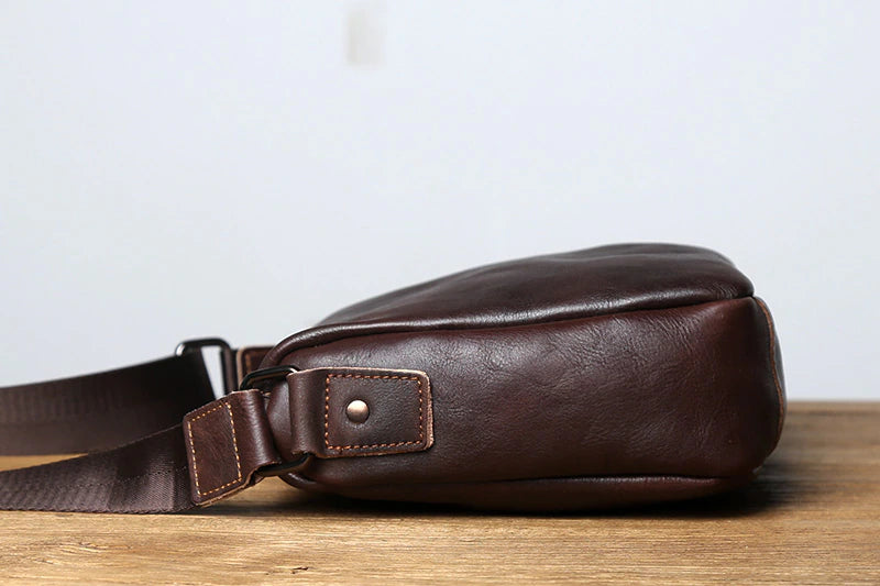 Vintage Vegetable Tanned Leather Zipper Shoulder Bag-Handbags-Coffee-Free Shipping Leatheretro