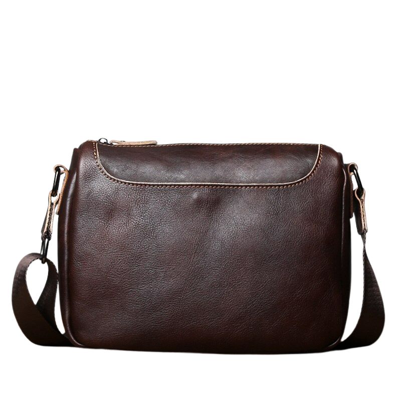 Vintage Vegetable Tanned Leather Zipper Shoulder Bag-Handbags-Coffee-Free Shipping Leatheretro