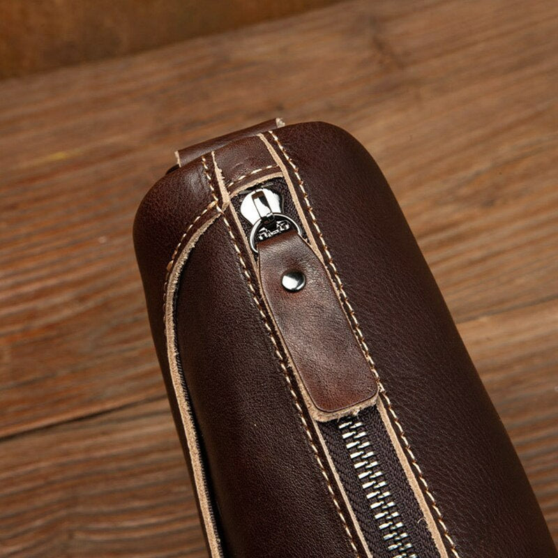 Vintage Vegetable Tanned Leather Zipper Shoulder Bag-Handbags-Coffee-Free Shipping Leatheretro