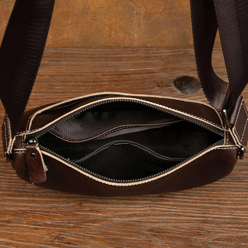 Vintage Vegetable Tanned Leather Zipper Shoulder Bag-Handbags-Coffee-Free Shipping Leatheretro