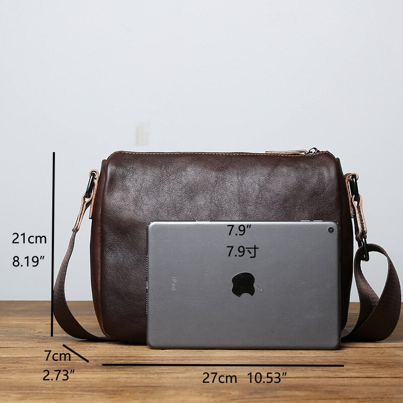 Vintage Vegetable Tanned Leather Zipper Shoulder Bag-Handbags-Coffee-Free Shipping Leatheretro