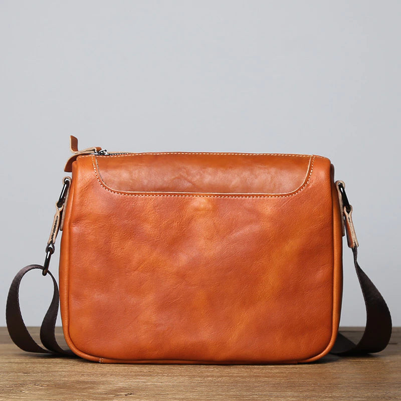 Vintage Vegetable Tanned Leather Zipper Shoulder Bag-Handbags-Coffee-Free Shipping Leatheretro