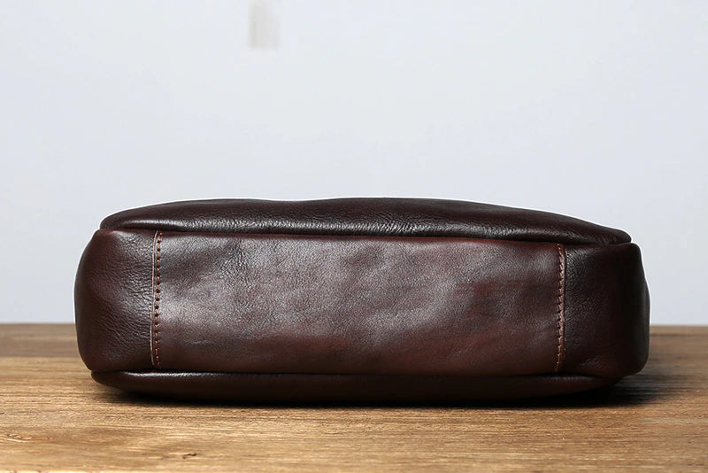 Vintage Vegetable Tanned Leather Zipper Shoulder Bag-Handbags-Coffee-Free Shipping Leatheretro