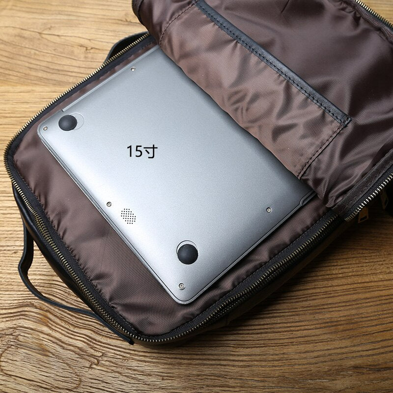 Vintage Vegetated Tanned Leather Men's Shoulder Bag I Backpack-Backpacks-Large-Free Shipping Leatheretro