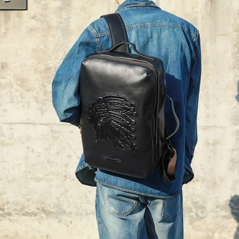 Vintage Vegetated Tanned Leather Men's Shoulder Bag I Backpack-Backpacks-Large-Free Shipping Leatheretro