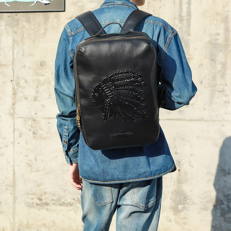 Vintage Vegetated Tanned Leather Men's Shoulder Bag I Backpack-Backpacks-Large-Free Shipping Leatheretro
