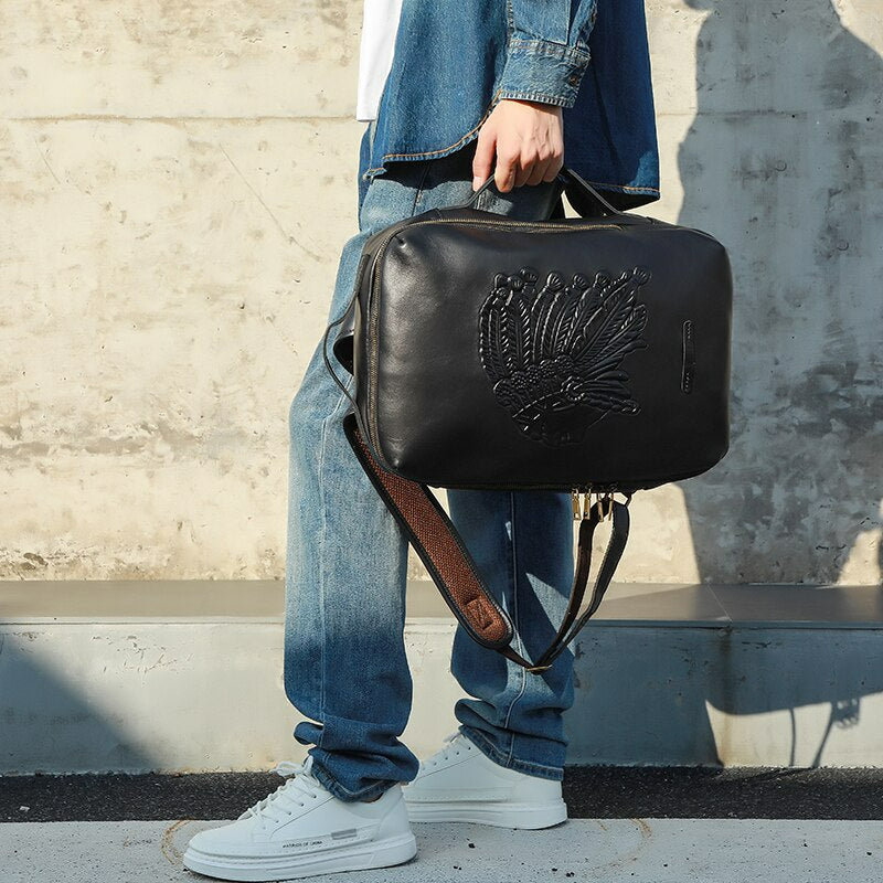 Vintage Vegetated Tanned Leather Men's Shoulder Bag I Backpack-Backpacks-Large-Free Shipping Leatheretro
