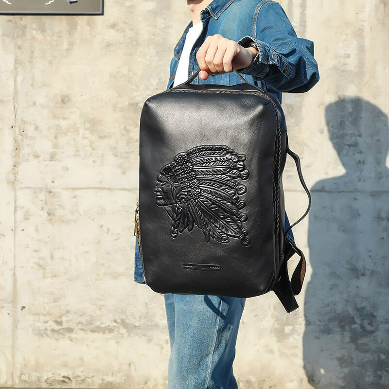 Vintage Vegetated Tanned Leather Men's Shoulder Bag I Backpack-Backpacks-Large-Free Shipping Leatheretro
