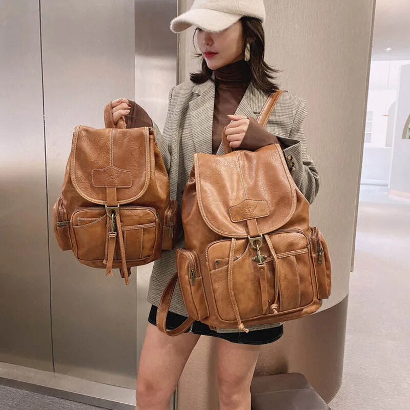 Vintage Women Backpack For Teenage Girls-Backpacks-Coffee-Free Shipping Leatheretro