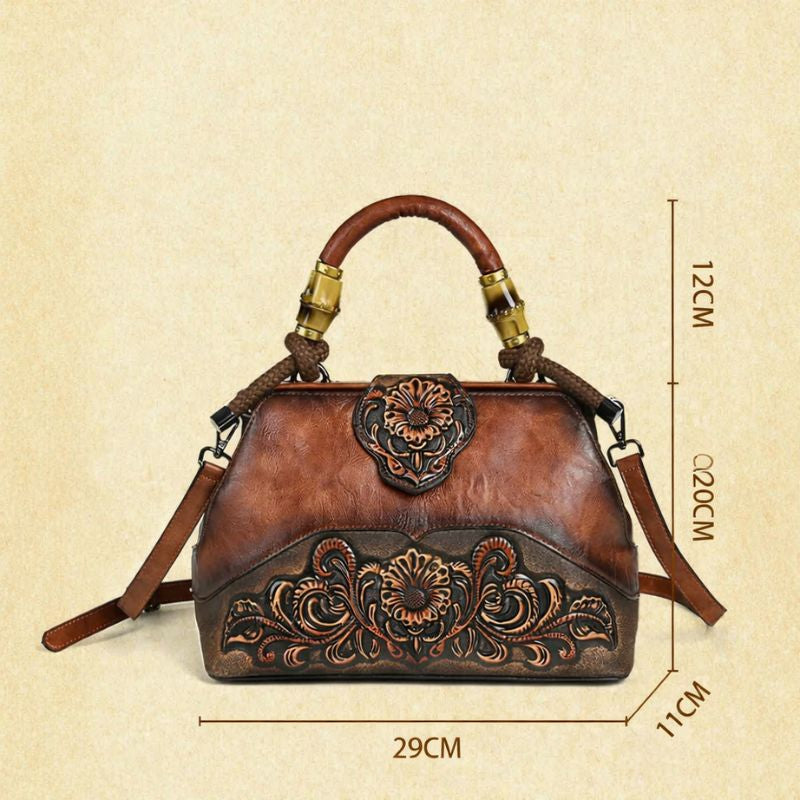 Women Leather Handmade Luxury Shoulder Handbag - Vintage Carved Ladies Bag-Black-Free Shipping Leatheretro