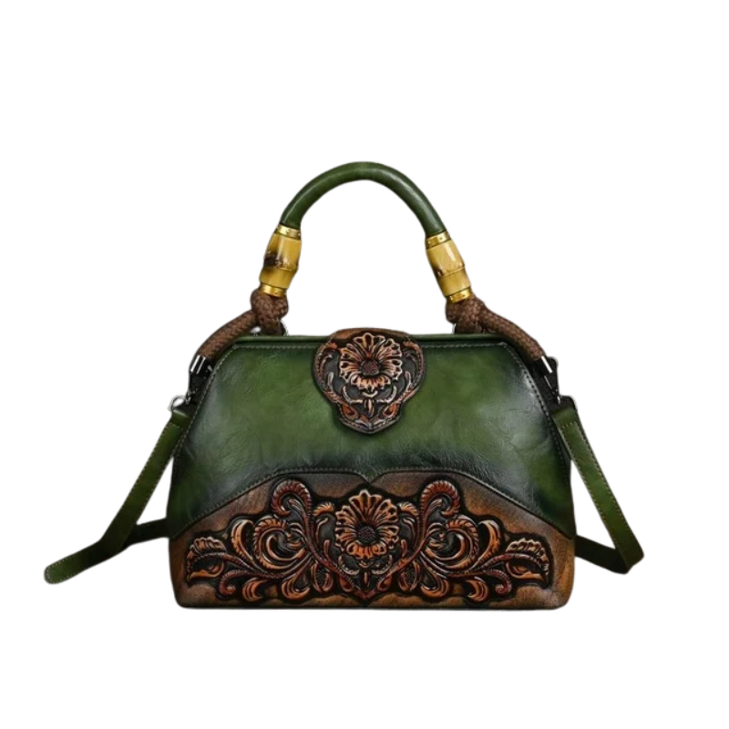 Women Leather Handmade Luxury Shoulder Handbag - Vintage Carved Ladies Bag-Black-Free Shipping Leatheretro