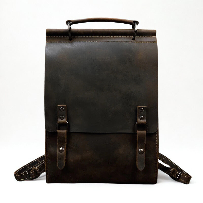 Vintage Crazy Horse Genuine Leather Backpack for Men & Women – A4 School & Laptop Daypack Rucksack-Backpacks-Brown-Free Shipping Leatheretro