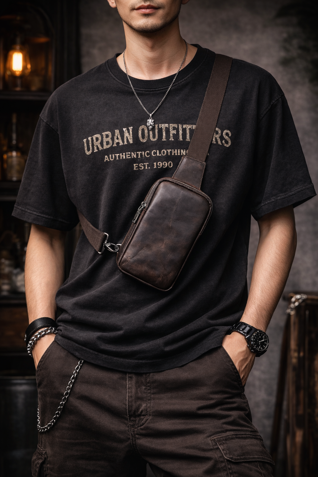 Vintage Full Grain Leather Sling Bag for Men – Premium Crossbody Chest Bag-Chest Bags-Dark Coffee-Free Shipping Leatheretro