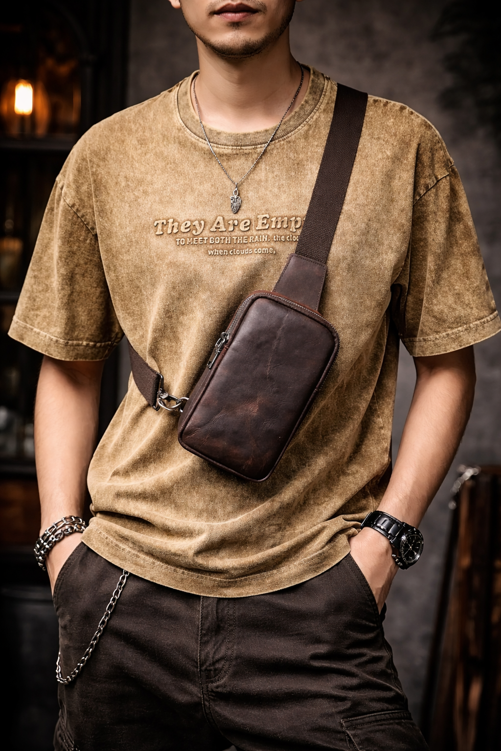 Vintage Full Grain Leather Sling Bag for Men – Premium Crossbody Chest Bag-Chest Bags-Dark Coffee-Free Shipping Leatheretro