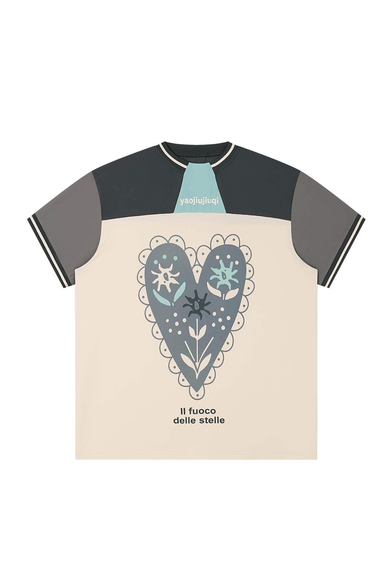 1997 POSTOFFICE Heart Floral Panelled Quick-Dry T-Shirt-T Shirt-S-Gray-Free Shipping Leatheretro