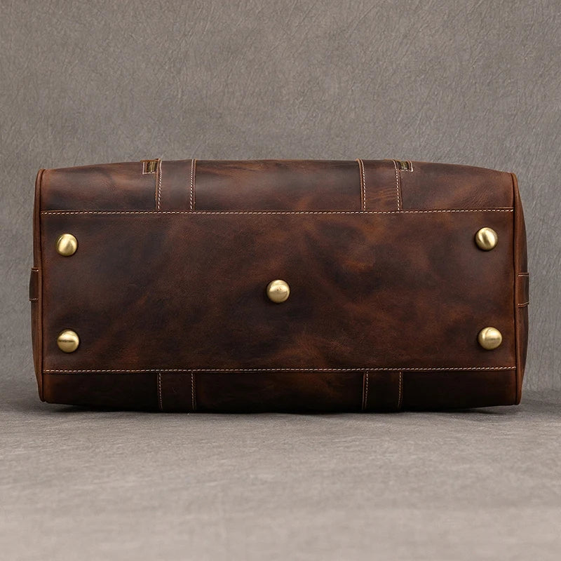Handcrafted Crazy Horse Leather Travel Duffle-Duffle Bags-Coffee-Free Shipping Leatheretro