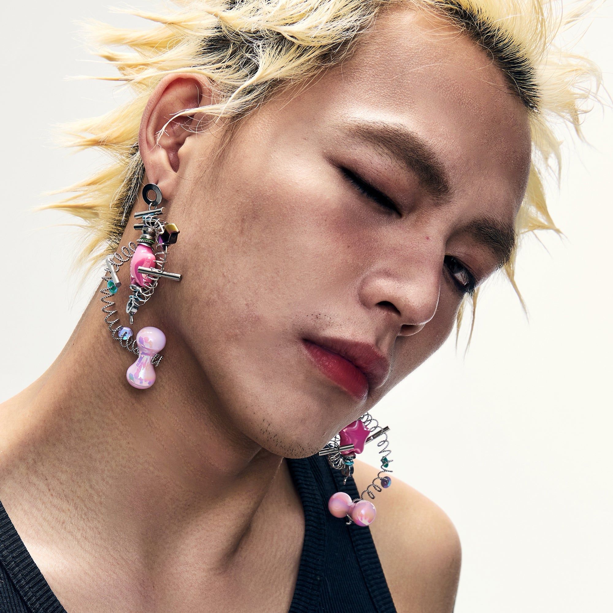 NUNKNOTX Industrial Candy Coil Earring-Earring-Single-Earring-Pink-Free Shipping Leatheretro
