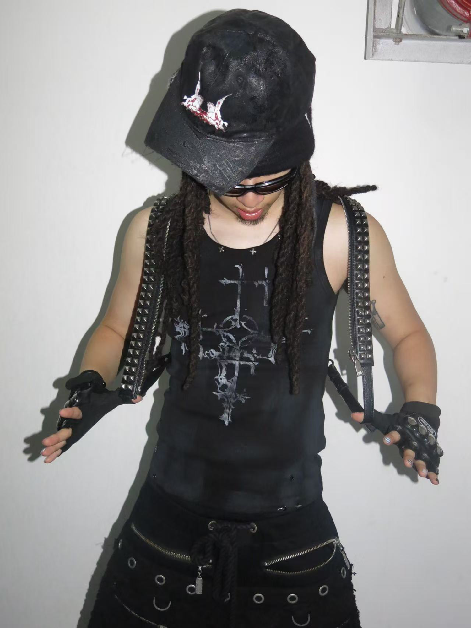 TH4SWE Retro Gothic Cross Graphic Studded Tank Top-Tank Top-S-Free Shipping Leatheretro