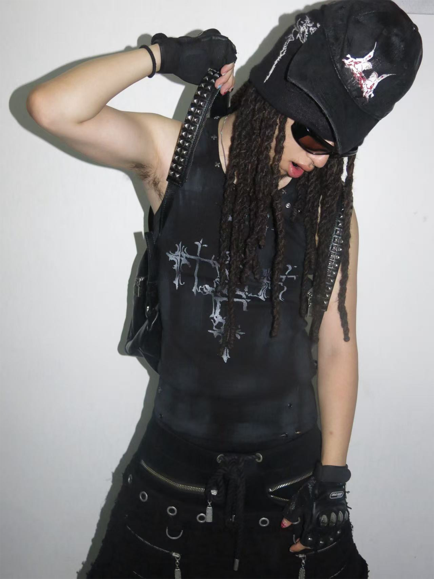 TH4SWE Retro Gothic Cross Graphic Studded Tank Top-Tank Top-S-Free Shipping Leatheretro