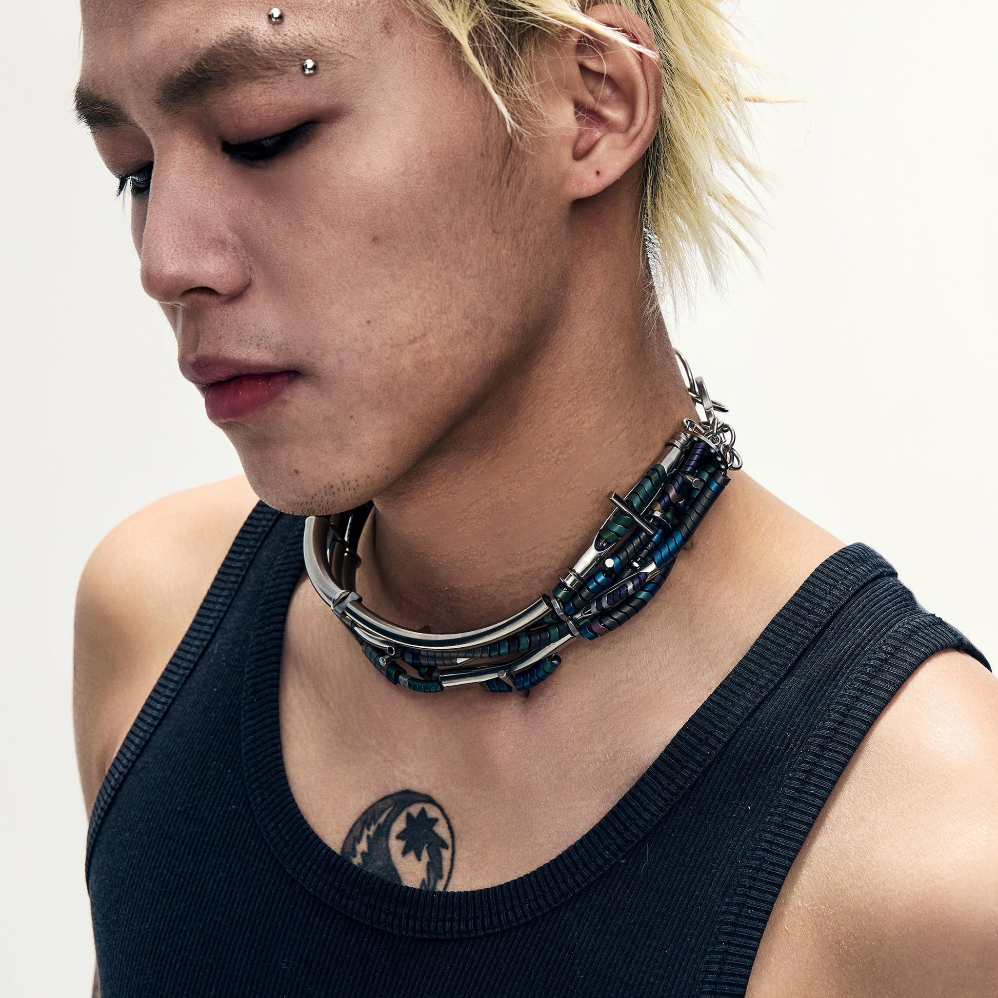 NUNKNOTX Layered Industrial Tube Collar-Earring-Standard Length (Preorder)-Free Shipping Leatheretro