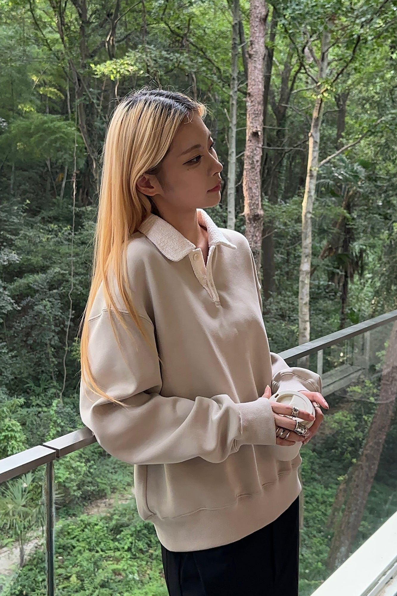 OKAYTHXBYE Flexweave Contrast Collar Sweatshirt-Sweatshirt-S-Black-Free Shipping Leatheretro