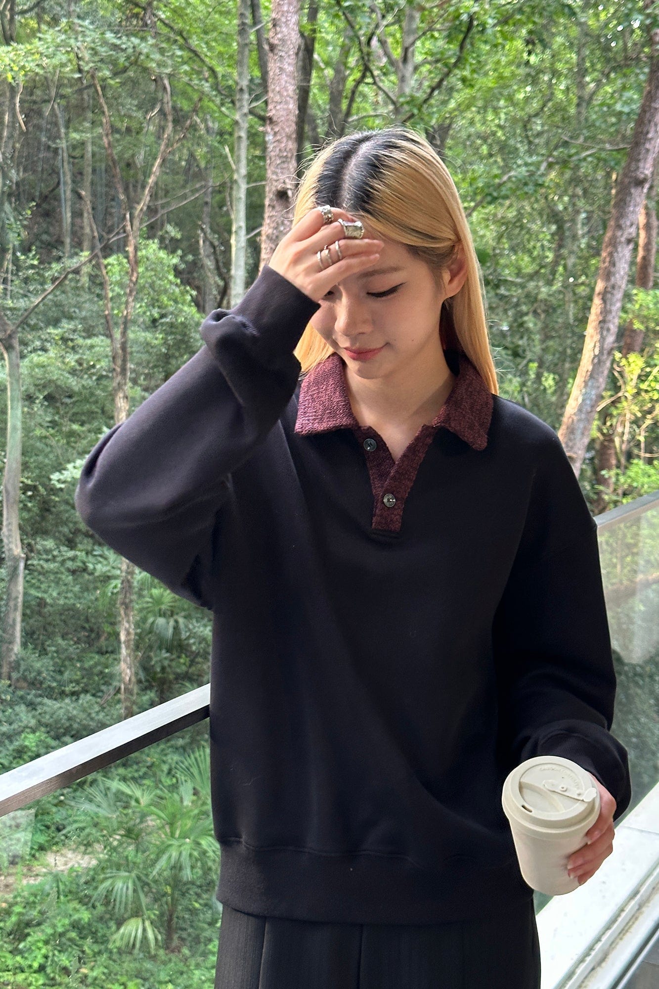 OKAYTHXBYE Flexweave Contrast Collar Sweatshirt-Sweatshirt-S-Black-Free Shipping Leatheretro